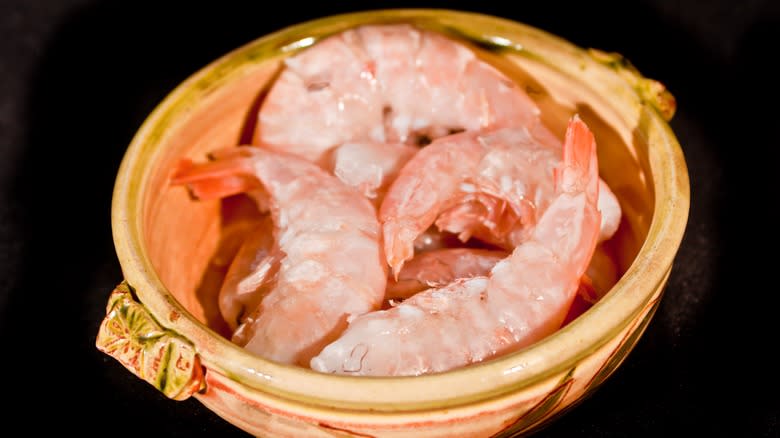 Pink shrimp in dish