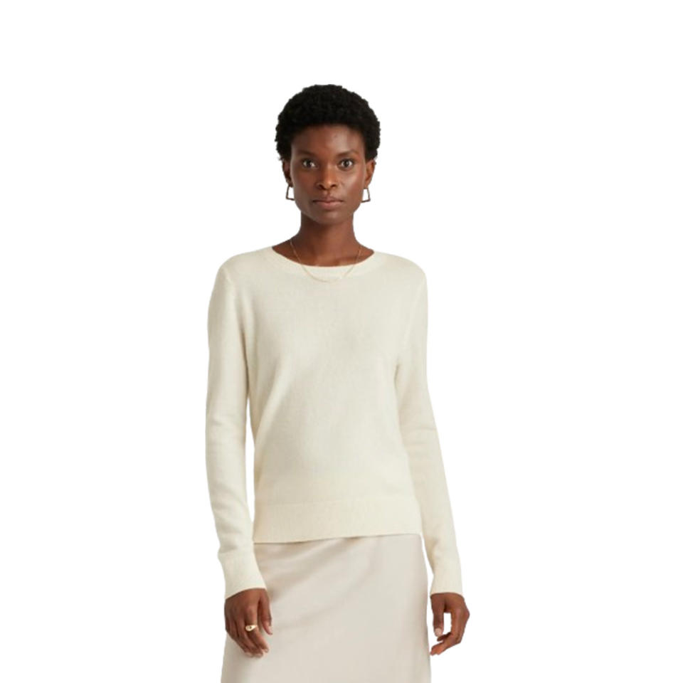 Quince Mongolian Cashmere Crewneck Sweater on white background