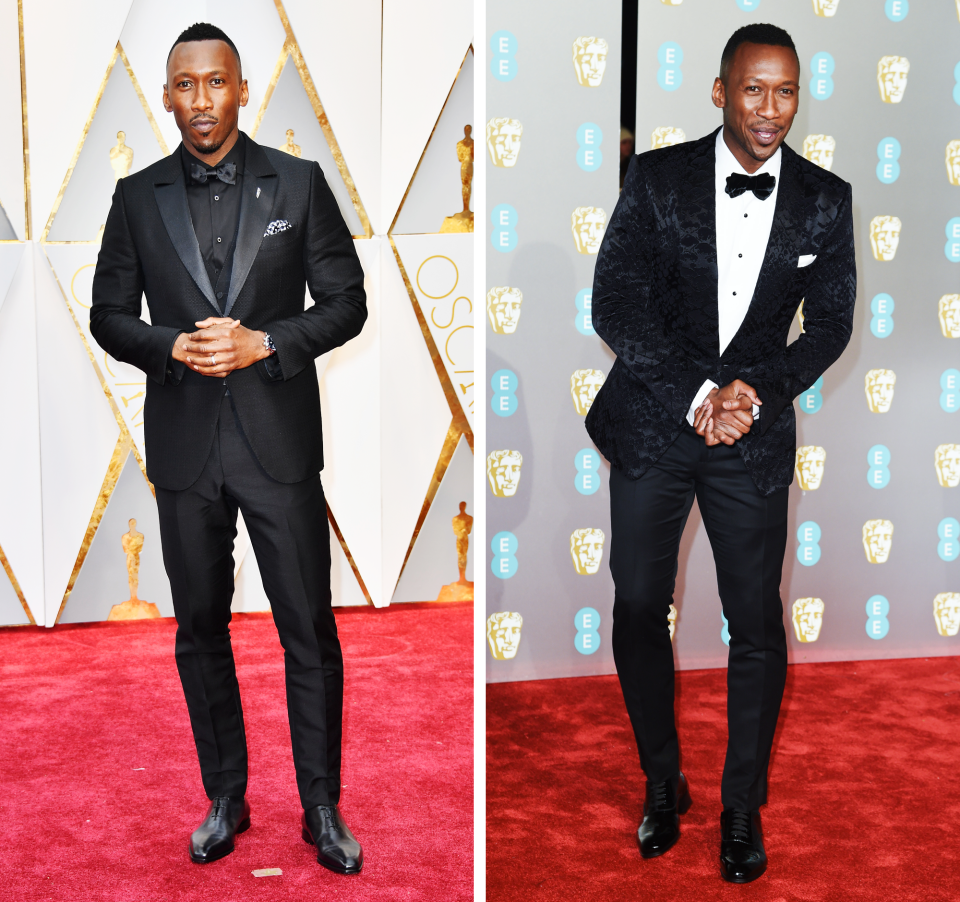 Left, at the Oscars on February 26, 2017; right, at the 2019 BAFTAs on February 10.