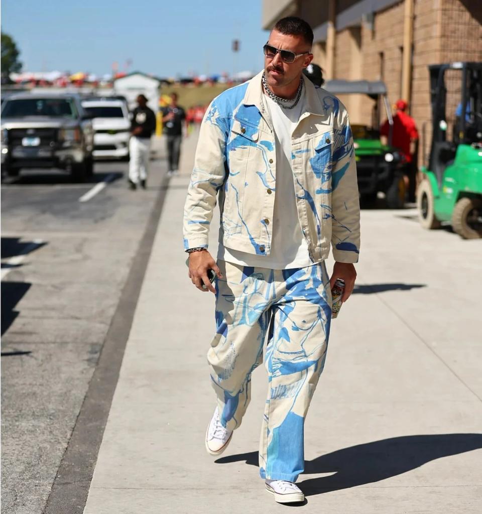 Travis Kelce in KidSuper denim matching set