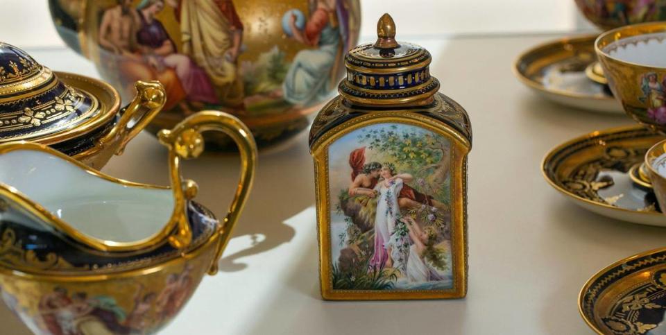 Pieces of the Long family’s tea set are on display at the Kansas City Museum’s Corinthian Hall. It will reopen Oct. 21 with renovations and new exhibits.