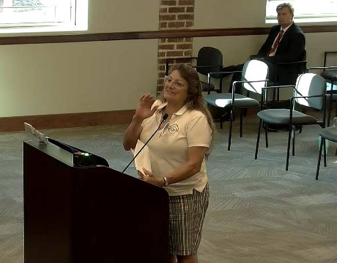 Turnbull Creek Land Preservation Committee Chairwoman Donna Athearn speaks to city commissioners during public participation on Tuesday, June 13, 2023.