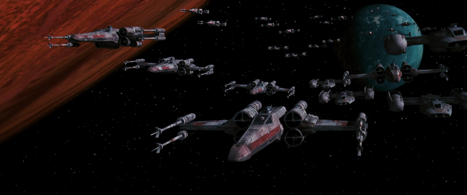 The enhanced version of the Battle of Yavin IV from the A New Hope Special Edition.