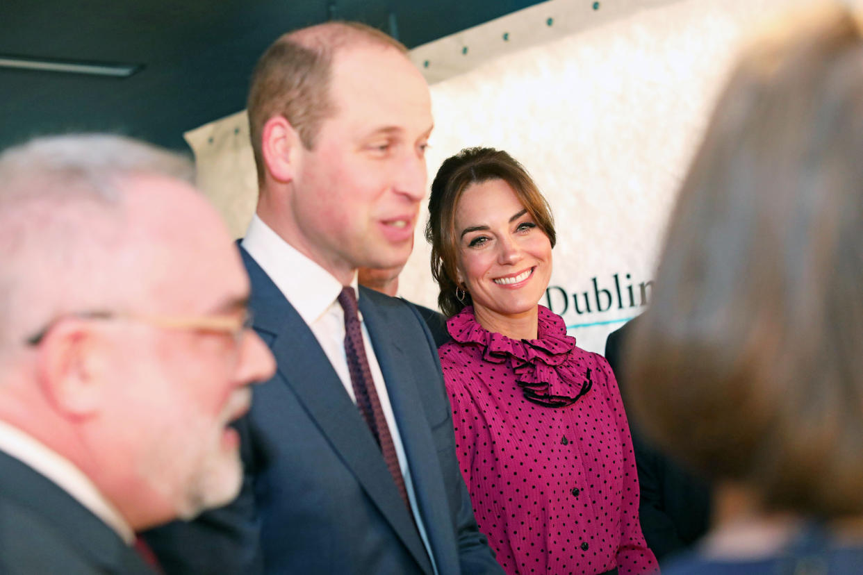 Department of Foreign Affairs and the British Embassy handout photo of the Duke and Duchess of Cambridge attending a reception hosted by Tanaiste, Simon Coveney, in central Dublin, as part of their three day visit to the Republic of Ireland.