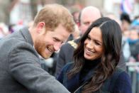 <p>If we all could just have someone look at us they way Meghan looks at Harry, the world would be a much better place! The beaming duo arrived at Edinburgh Castle in Scotland on Tuesday, looking more in love than ever. (Photo: Chris Jackson/Chris Jackson/Getty Images) </p>