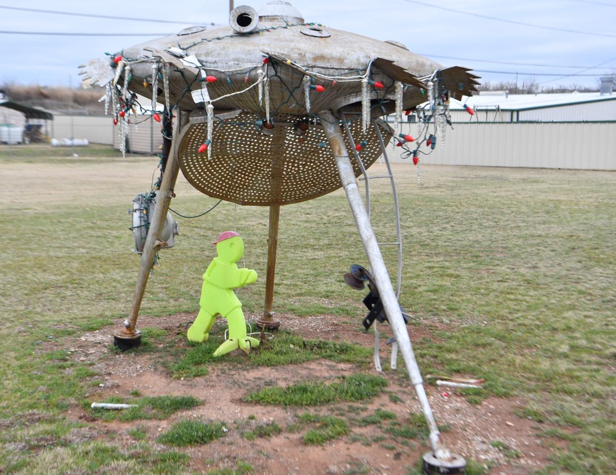 This UFO artwork is nestled off Seymour Highway and Allen Road in Wichita Falls.
(Credit: Naomi Skinner/Times Record News)