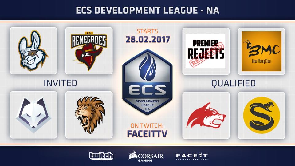 The eight NA teams who will be competing in the ECS S3 Development League. (FaceIt)