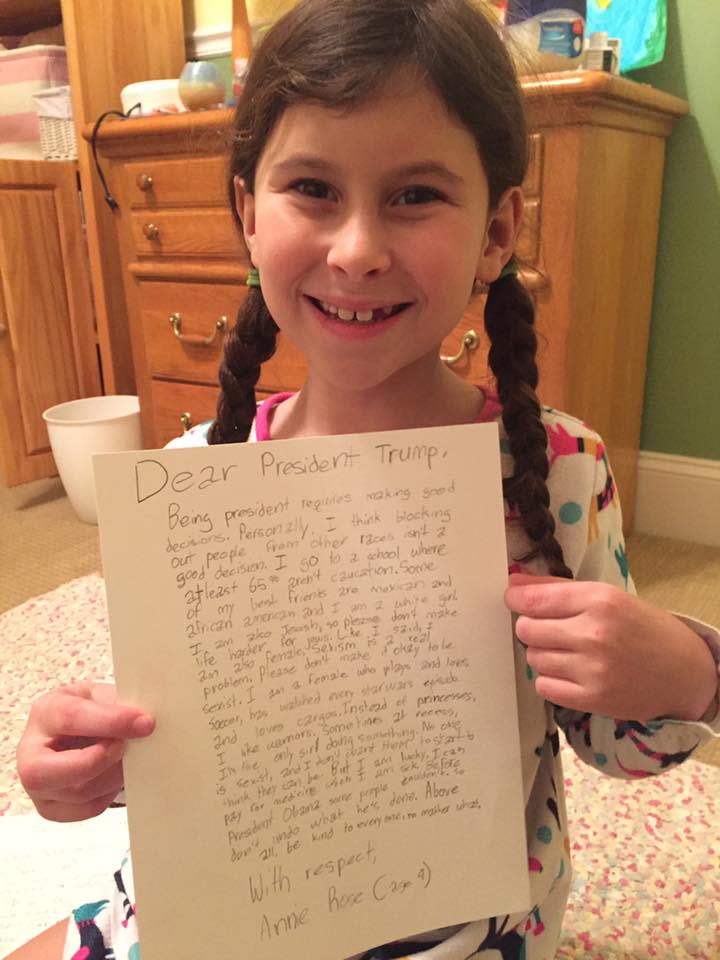 Annie wrote a letter to Donald Trump asking him to be kind. (Photo: Courtesy of Dear President Trump: Letters from Kids About Kindness/Facebook)