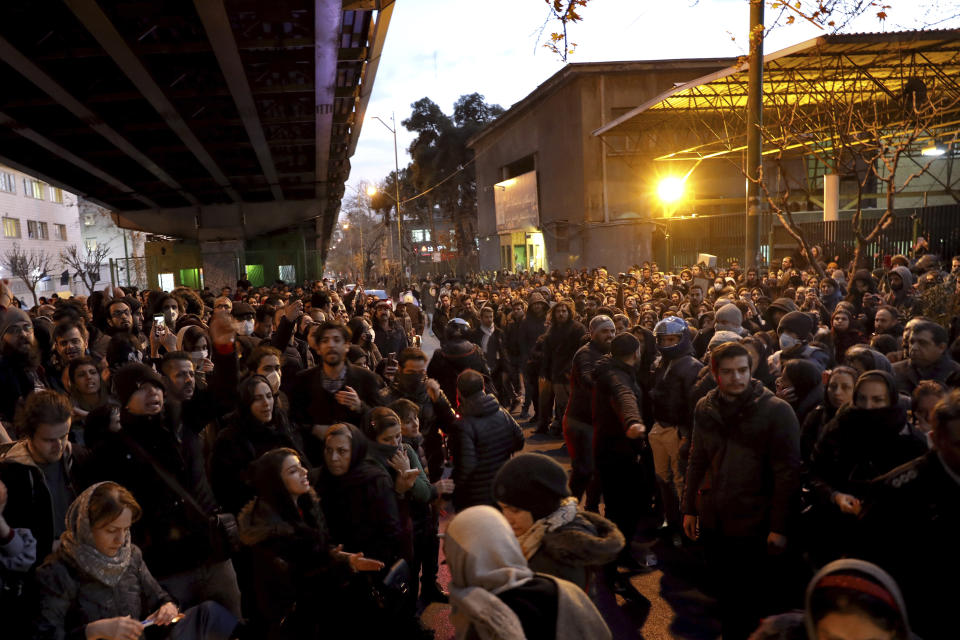 People gathered at Amri Kabir University in Tehran