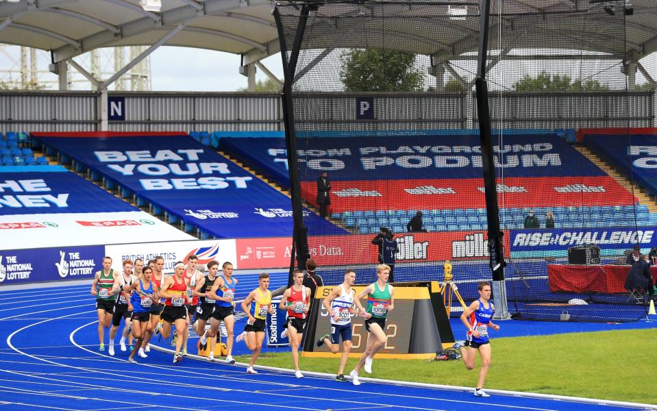 a general view inside the stadium as runners participate in the the Men's 1500 Metres during Day Two of the Muller British Athletics Championships - GETTY IMAGES