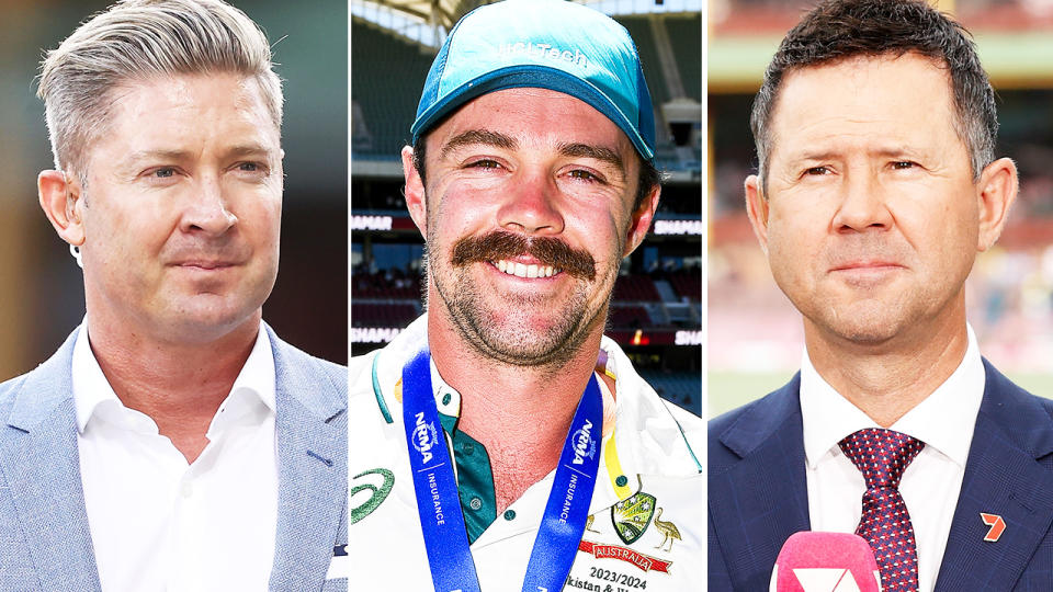 Travis Head, pictured here alongside Michael Clarke and Ricky Ponting.