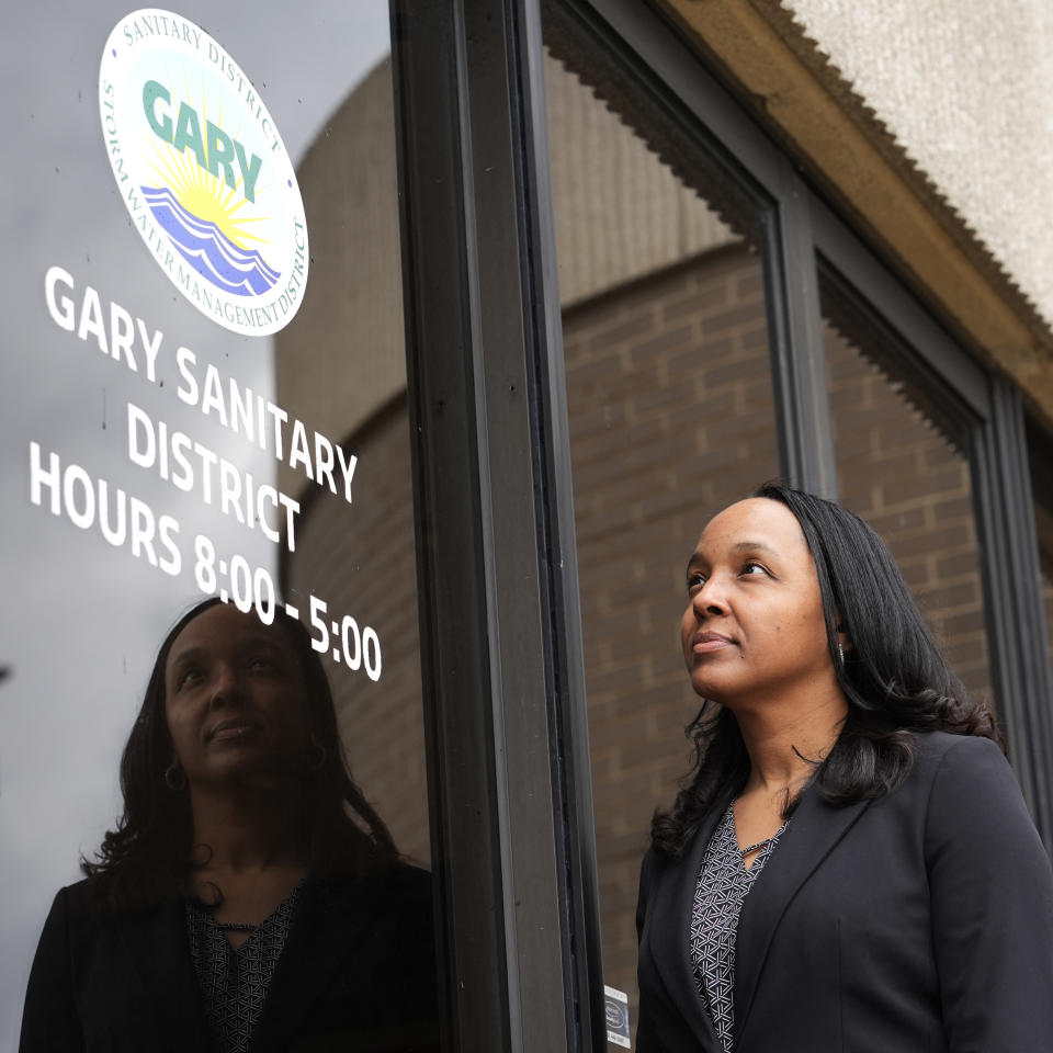 Ragen Hatcher, a member of the Indiana House of Representatives from the 3rd district, poses for a photo at the Gary Sanitary District building in Gary, Ind., Tuesday, March 26, 2024. (AP Photo/Nam Y. Huh)