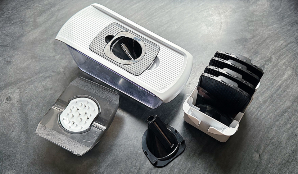 Author's photo of vegetable slicer and its accessories