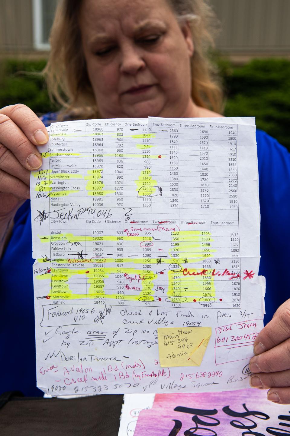 Karen McDonald holds a list of landlords and apartment managers provided by the local housing authority. She was one week from losing her Section 8 voucher when she signed a lease.