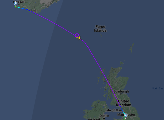 The manoeuvre took place to the west of the Faroe Islands at 37,000ft (FlightRadar24.com)