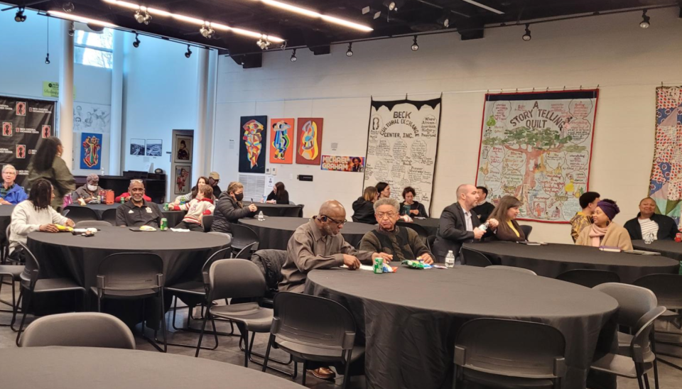 Community members arrive for "the talk" at the Beck Center. The two-hour forum included tactics and suggestions to improve interactions with law enforcement officers in Knoxville.