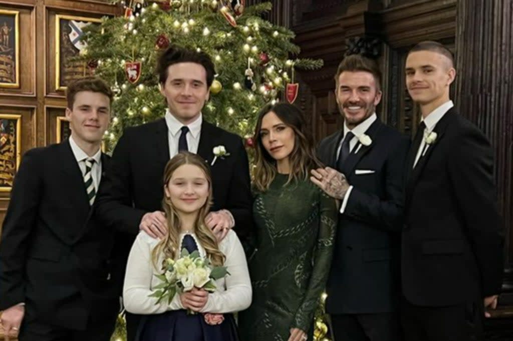 David and Victoria Beckham pose for a cute Christmas snap alongside their four children  (Instagram )