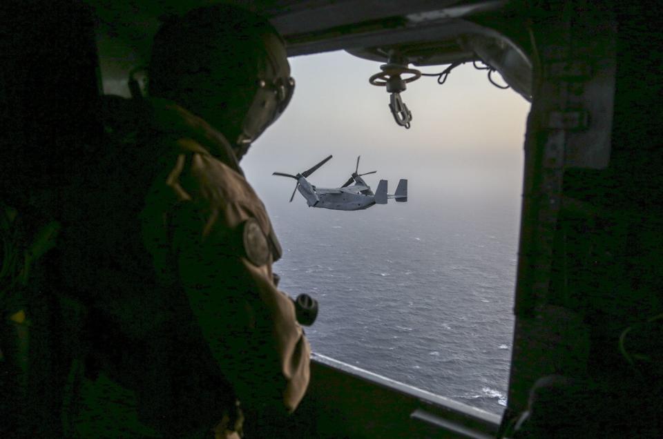 US Navy Marine Corps CH-53E Super Stallion helicopter MV-22B Osprey tilt rotor