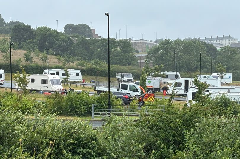 Around 15 caravans have set up camp at Tregurra Park and Ride