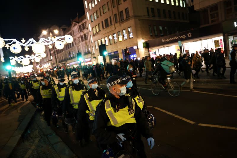 Protestors from the Million Mask March and anti lockdown protesters demonstrate in London