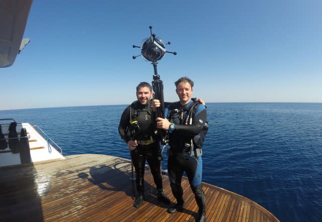 Two members of the video team with a 360 degree video camera (University of Nottingham/PA)