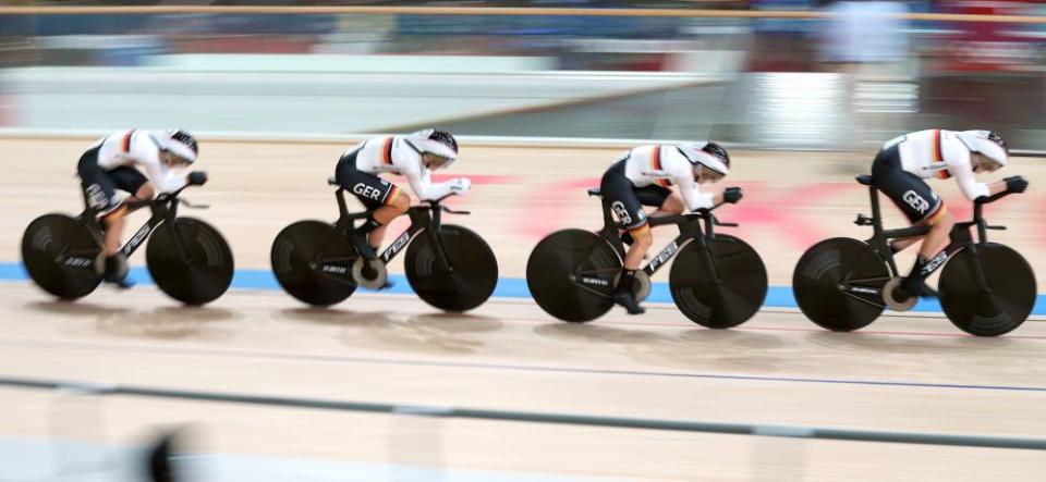 Germany on their way to a world record in the women’s team pursuit.