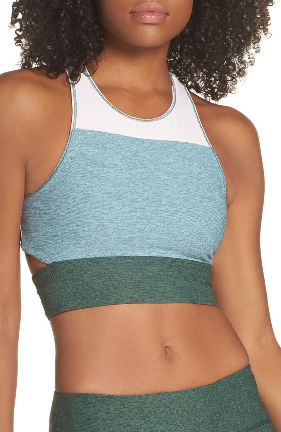 1) Tri-Tone Slashback Crop Top