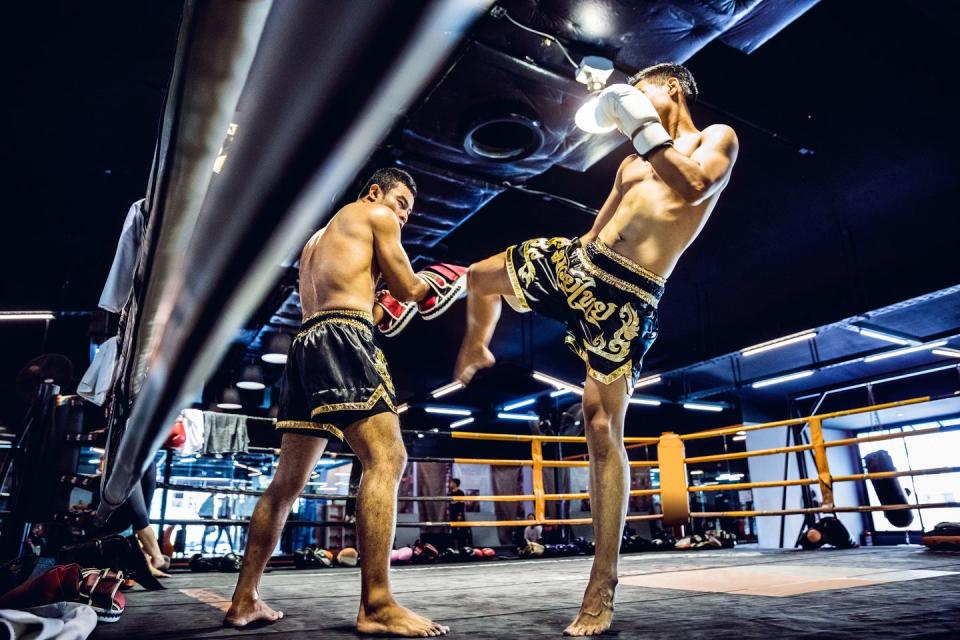 muay thai athletes training on the boxing ring