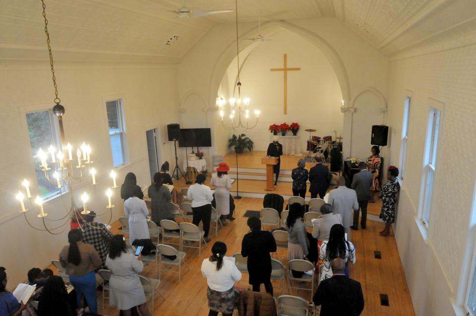 NORTH TRURO -- 01/28/24 -- Church members fill the seats at Chapel on the Pond on a rainy Sunday morning. 
Chapel on the Pond is having to find a new location at the end of March. The church owners are repurposing the building which is owned by a Truro couple who are the founders of Boathouse Ministries. 
David Brown is the pastor of the church and has built up the congregation. 
To see more photos, go to www.capecodtimes.com.
Merrily Cassidy/Cape Cod Times