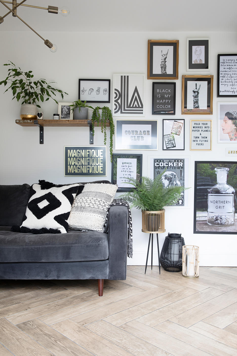 19. Mix shelving into a well curated gallery wall