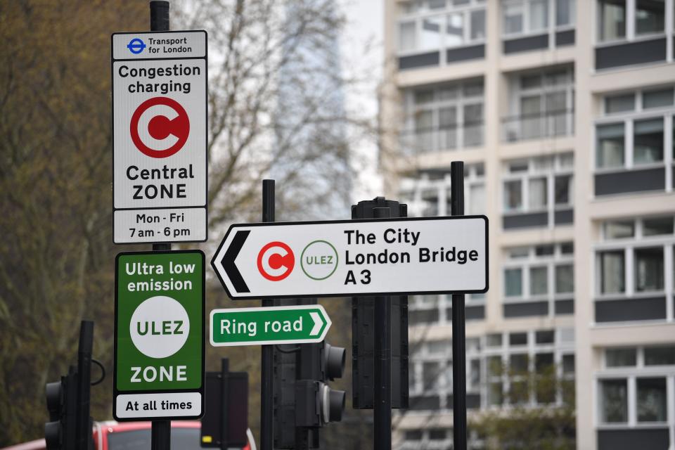 Sign showing Ultra Low Emission Zone in London, England.