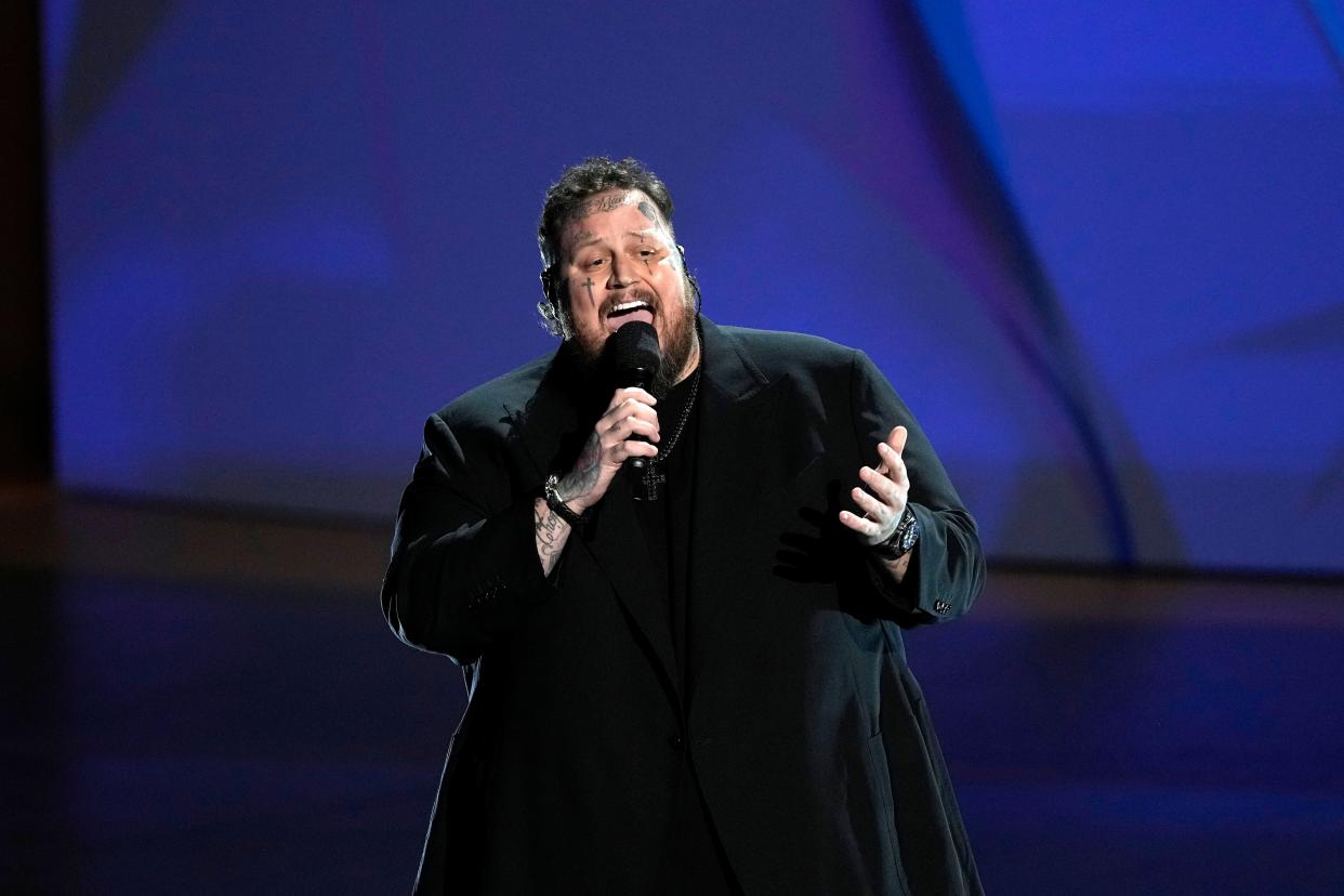 Jelly Roll sings “I Am Not Okay” during the Emmy Awards' In Memoriam segment on Sunday, Sept. 15, 2024 in Los Angeles' Peacock Theater.