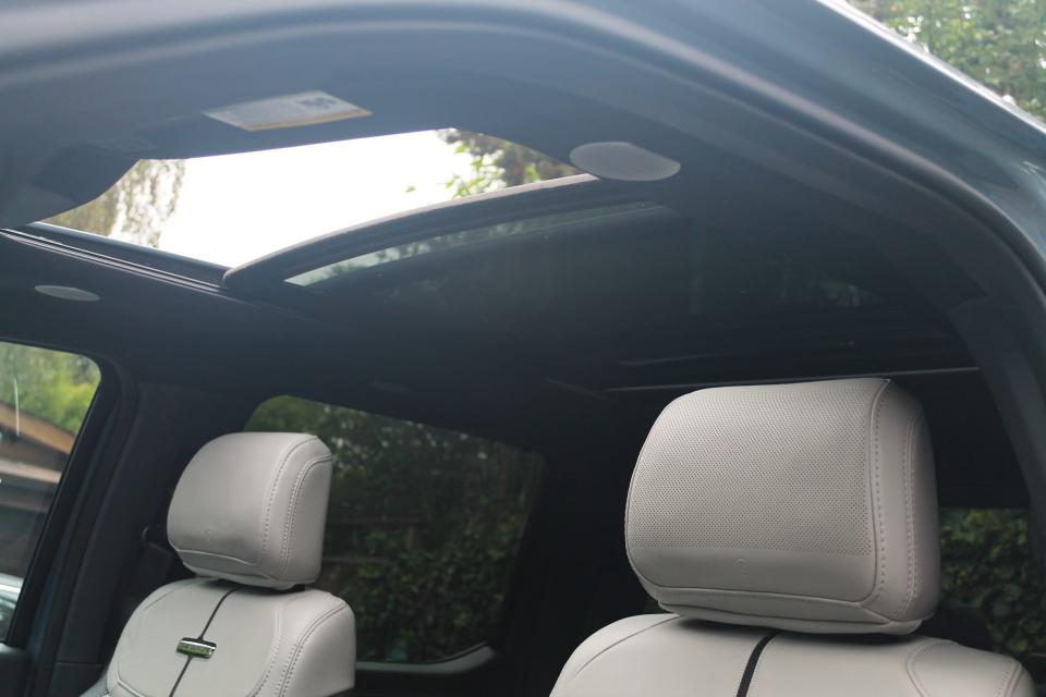 The moonroof in the F-150 Lightning Platinum is shown open.