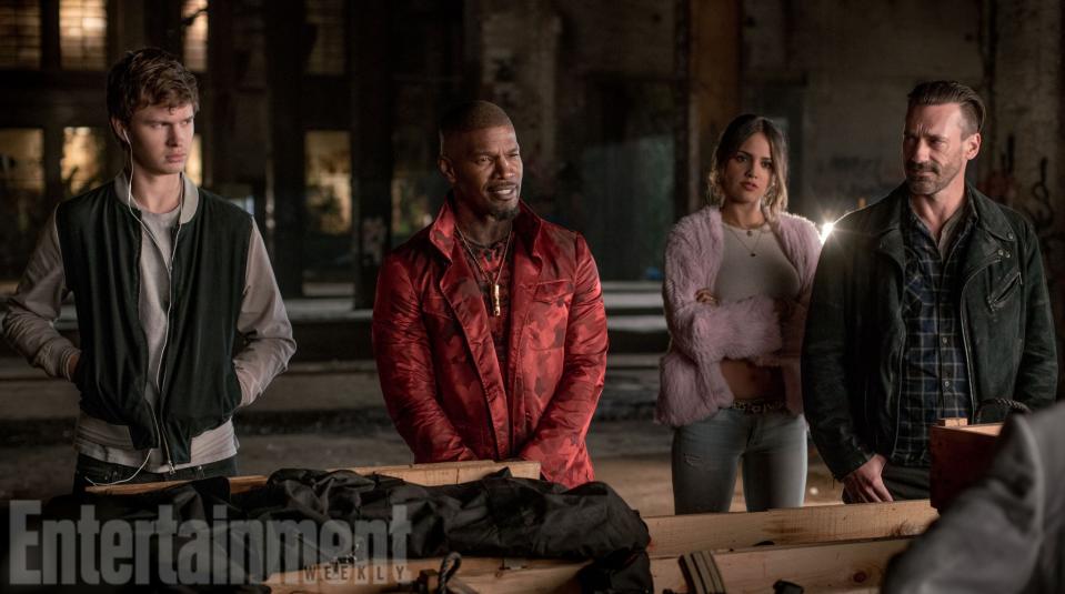 Ansel Elgort, Jamie Foxx, Eiza González & Jon Hamm in 'Baby Driver' (credit: Tristar Pictures/Entertainment Weekly)