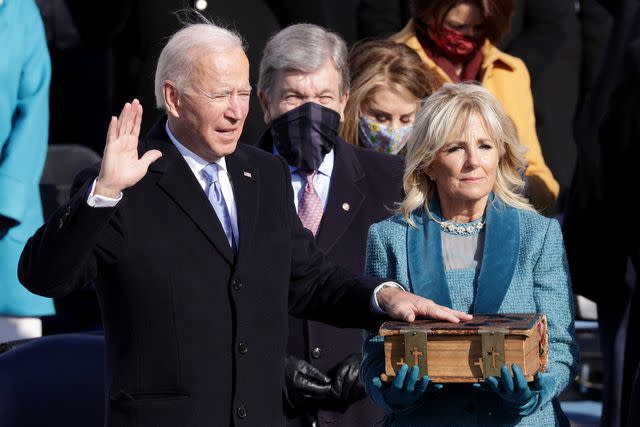 Alex Wong/Getty Joe Biden is sworn in as the 46th U.S. president on Jan. 20, 2021, after defeating incumbent President Donald Trump