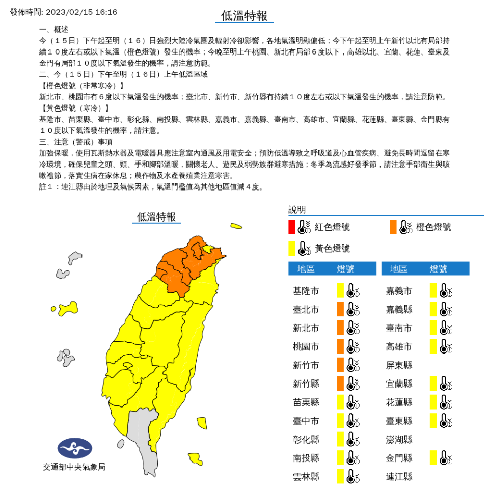 低溫特報