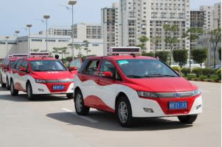 BYD e6 electric taxi in service in Shenzhen, China