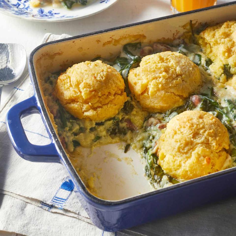 Sausage-and-Spinach Breakfast Casserole with Cornmeal Biscuits