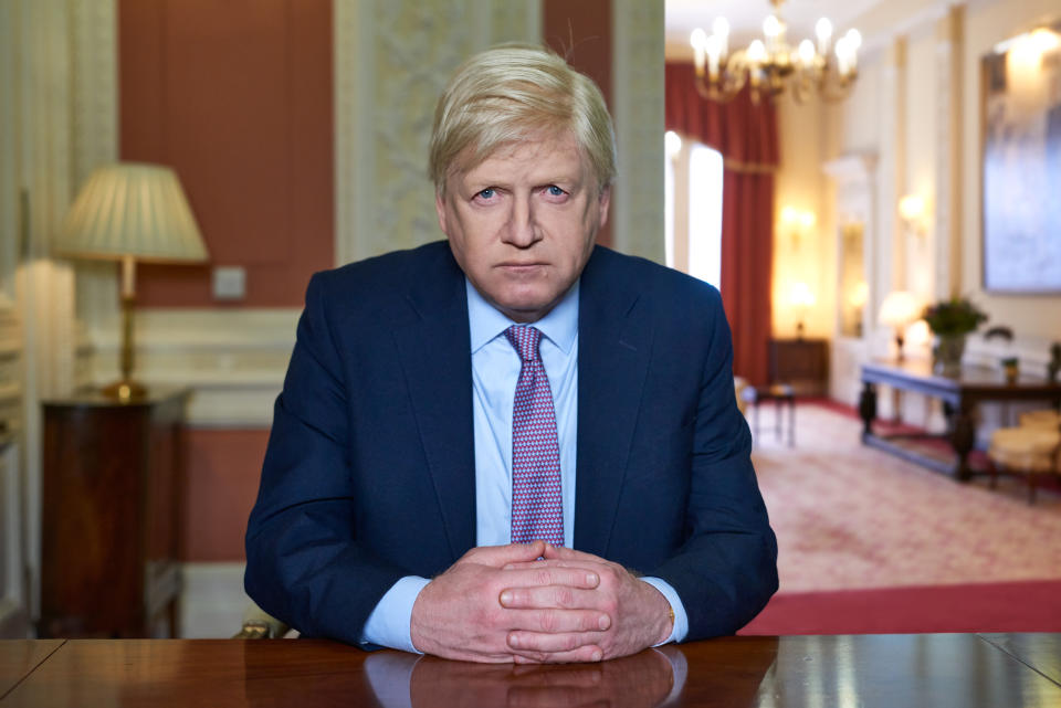 Boris Johnson (Kenneth Branagh) addresses the nation during the pandemic. (Sky)