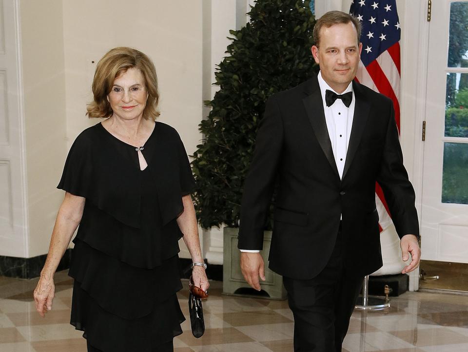 Elizabeth Uihlein (L) and Jacob Peters arrive for the State Dinner at The White House honoring Australian PM Morrison on September 20, 2019 in Washington, DC.