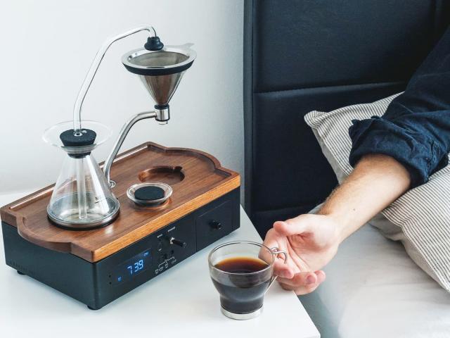 Coffee Alarm Clock Coffee Maker- 2 Ounces, Black Walnut