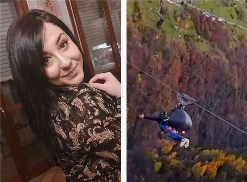 41歲的義大利籍女子Ghizlane Moutahir，在高空滑索時，墜落地面身亡。（圖／翻攝每日鏡報）