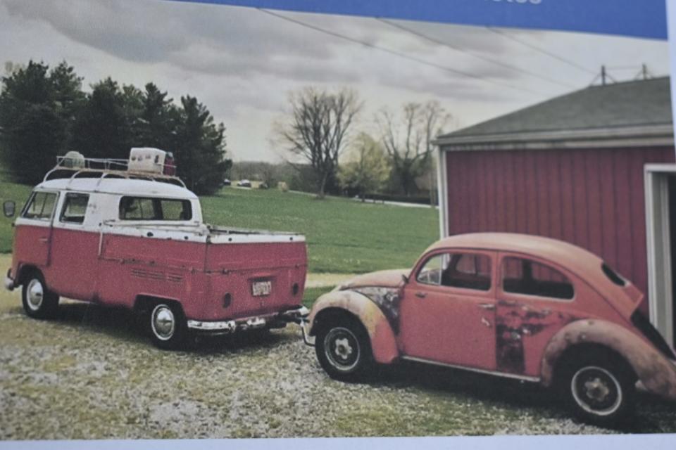 Mike Shields' daughter used her Volkswagen to tow home a 1955 VW Beetle her dad bought in April 2017.