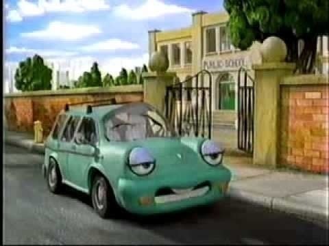 A cartoon car with a face