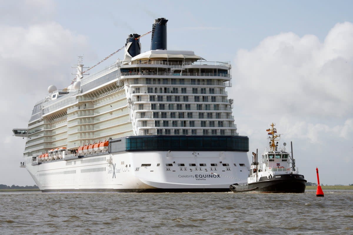 FILE - The cruiser Celebrity Equinox built by the shipyard Meyer in Papenburg, Germany, goes down the river Ems near Gandersum on Saturday, June 20, 2009.  (AP)