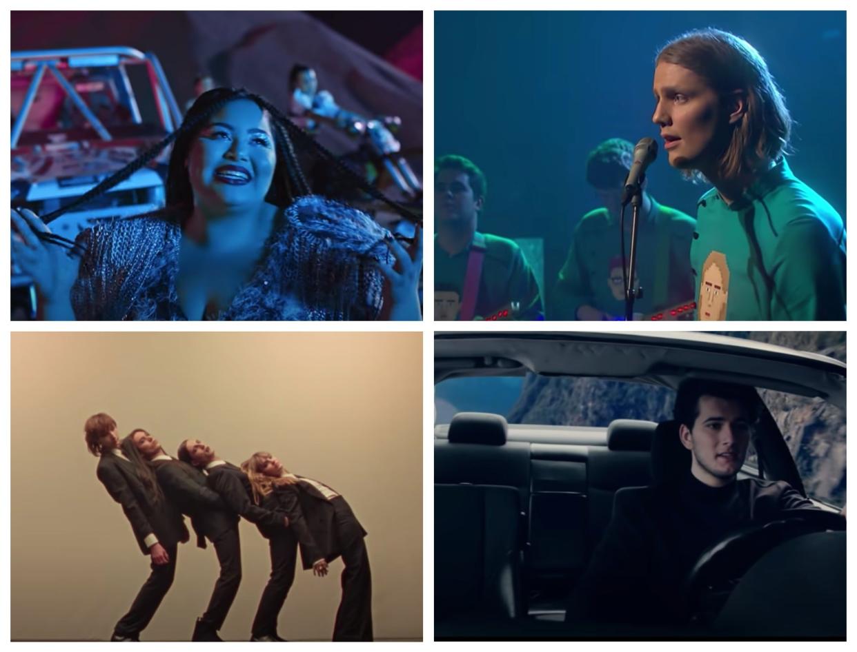 Top left clockwise: Eurovision 2021 entries for Malta, Iceland, Switzerland and Italy (YouTube)