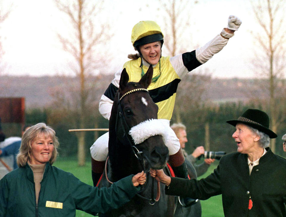 Clare Balding back in her jockey days.