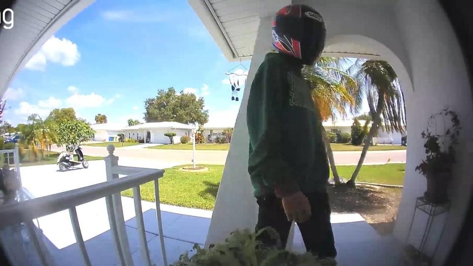 Bradenton police say a doorbell camera video shows Skyler Davis, 18, of Palmetto stealing Amazon packages from a home. Davis has been arrested and charged with two counts of burglary.