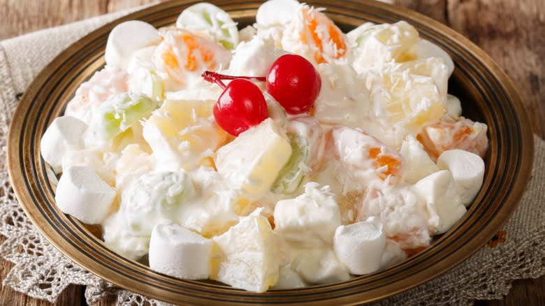 Close-up of ambrosia salad in a bowl 