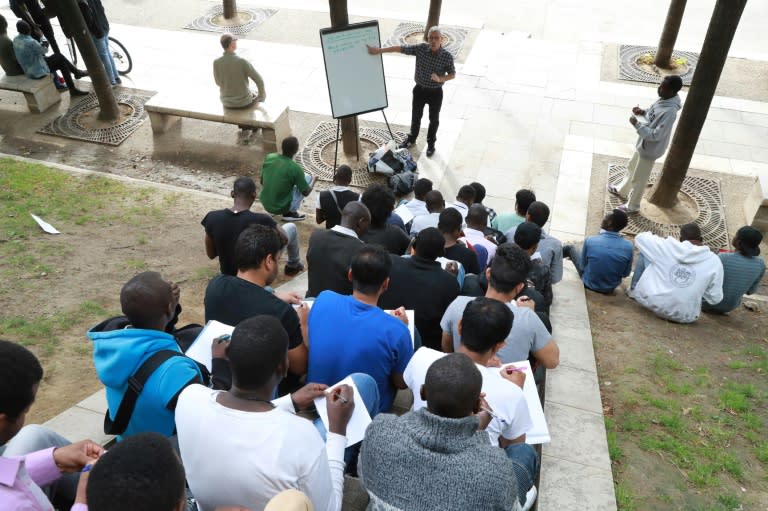 The open-air classroom in northeast Paris for migrants waiting for a decision by the French government on their asylum claim